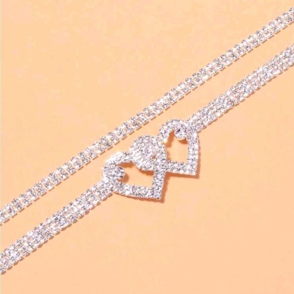 Crystal Silver Layered Heart Anklet - Picture 3 of 4